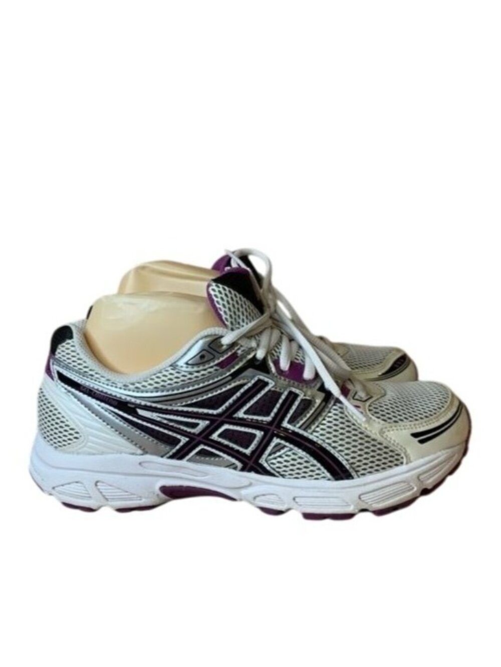 ASICS Gel Contend T2F9N White Silver & Purple Lace Up Running Shoes Sz 9